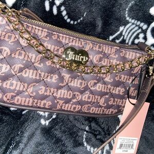 Juicy Couture Pink and Brown Quilted Logo Chain Wristlet